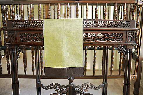 Multicolored Hemstitch Guest Towel. Mellow Green & Fondue Fudge